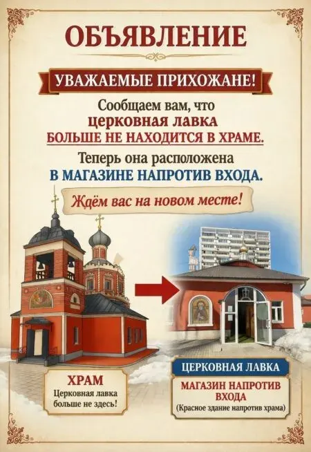 Церковная лавка переехала в магазин напротив входа в храм