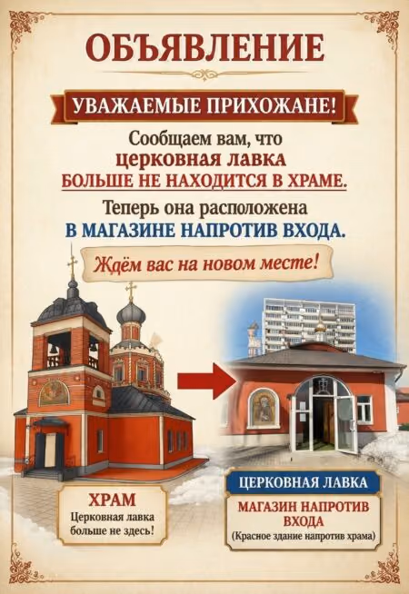 Церковная лавка переехала в магазин напротив входа в храм